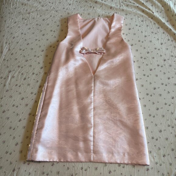 H&M Mini Shift Dress Pink Satin Sleeveless Backless Bow Holiday Size Small HELSA - Picture 2 of 4